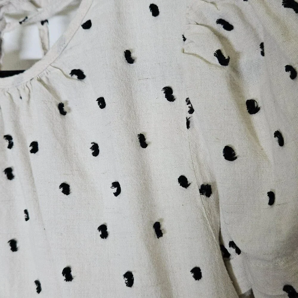 Madewell Womens XS Cream Black Polka Dot Puff Sleeve Top Basic Whimsy Whimsigoth